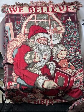 Vintage Christmas Santa Claus We Believe Woven Tapestry Throw Blanket
44x60